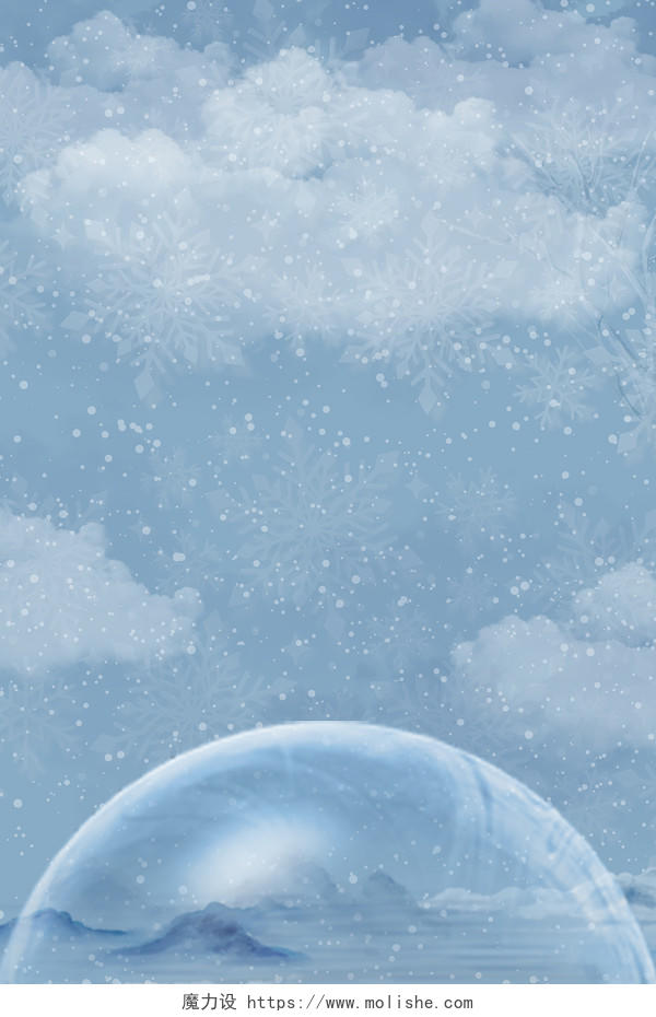 蓝色简约24节气古风冬天冷空气转季霜降背景创意海报背景
